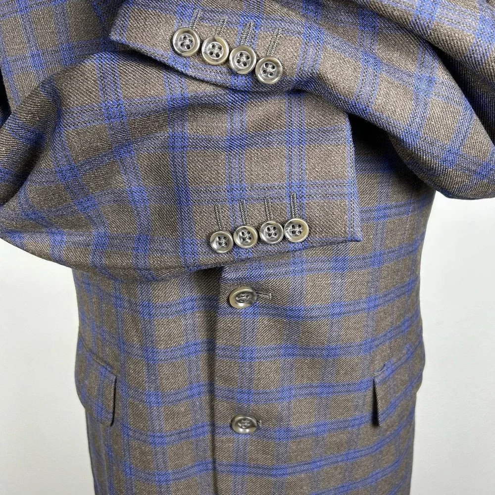 Stafford Men's Sport Coat Blazer Gray Brown Blue Plaid Wool Blend 42R 2 Button
